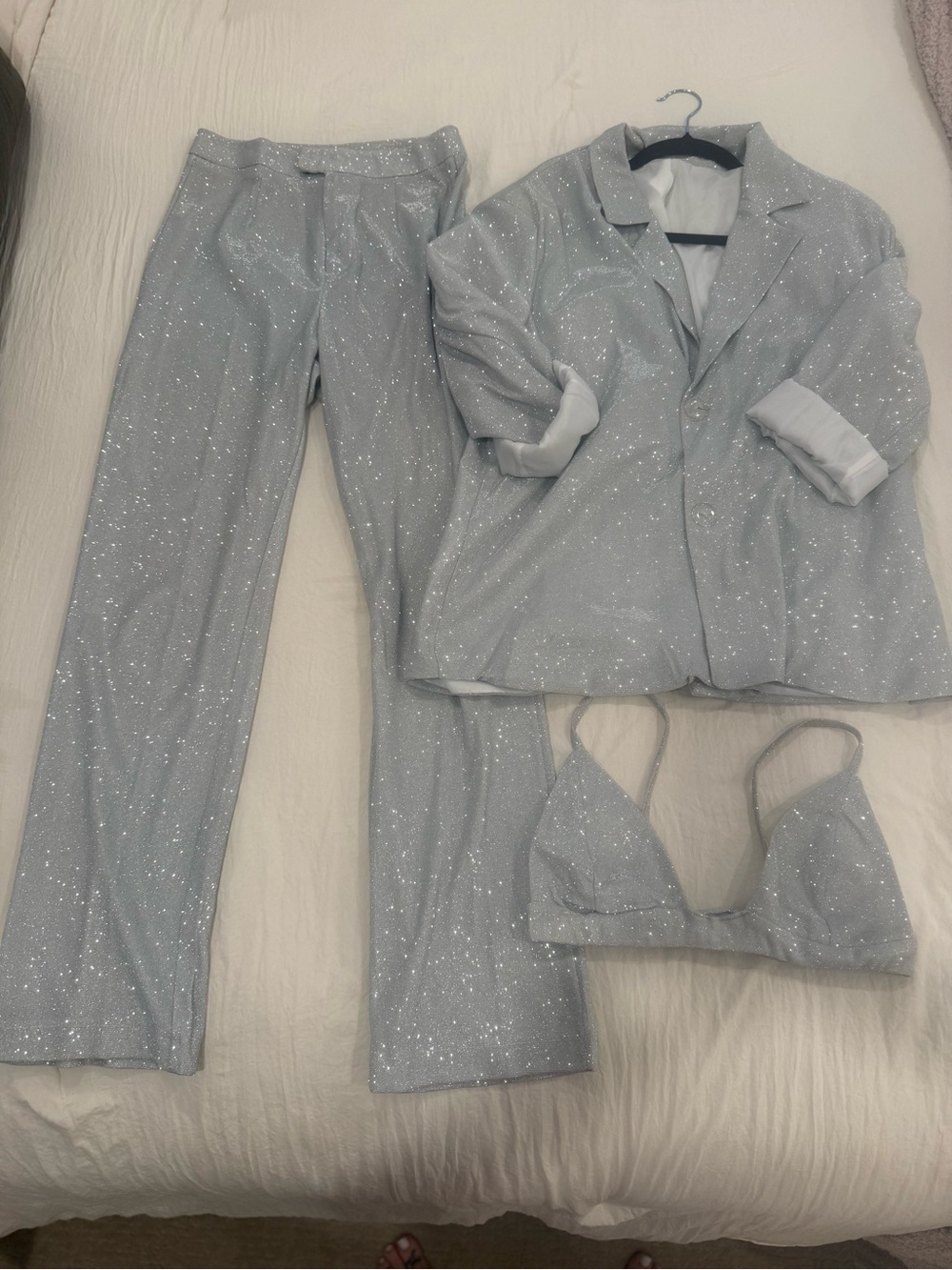 Glitter Sparkle 3 pc Suit  - Light Silver/Gray